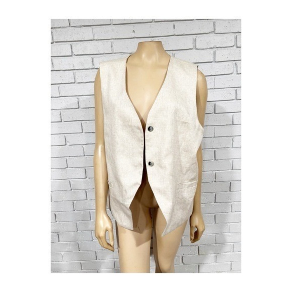 Asos Linen Blend Button Up Vest Oatmeal Beige V-Neck Tailored Waistcoat | 14